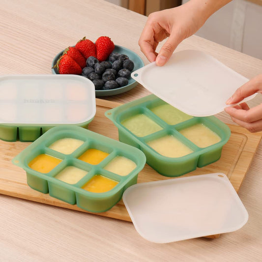 haakaa Silicone Baby Food Tray - Breastmilk Homemade Baby Food Mold - Baby Fresh Food Freezer Tray - Ice Cube Tray - - 4m+ Baby Toddler Kid - Pea Green