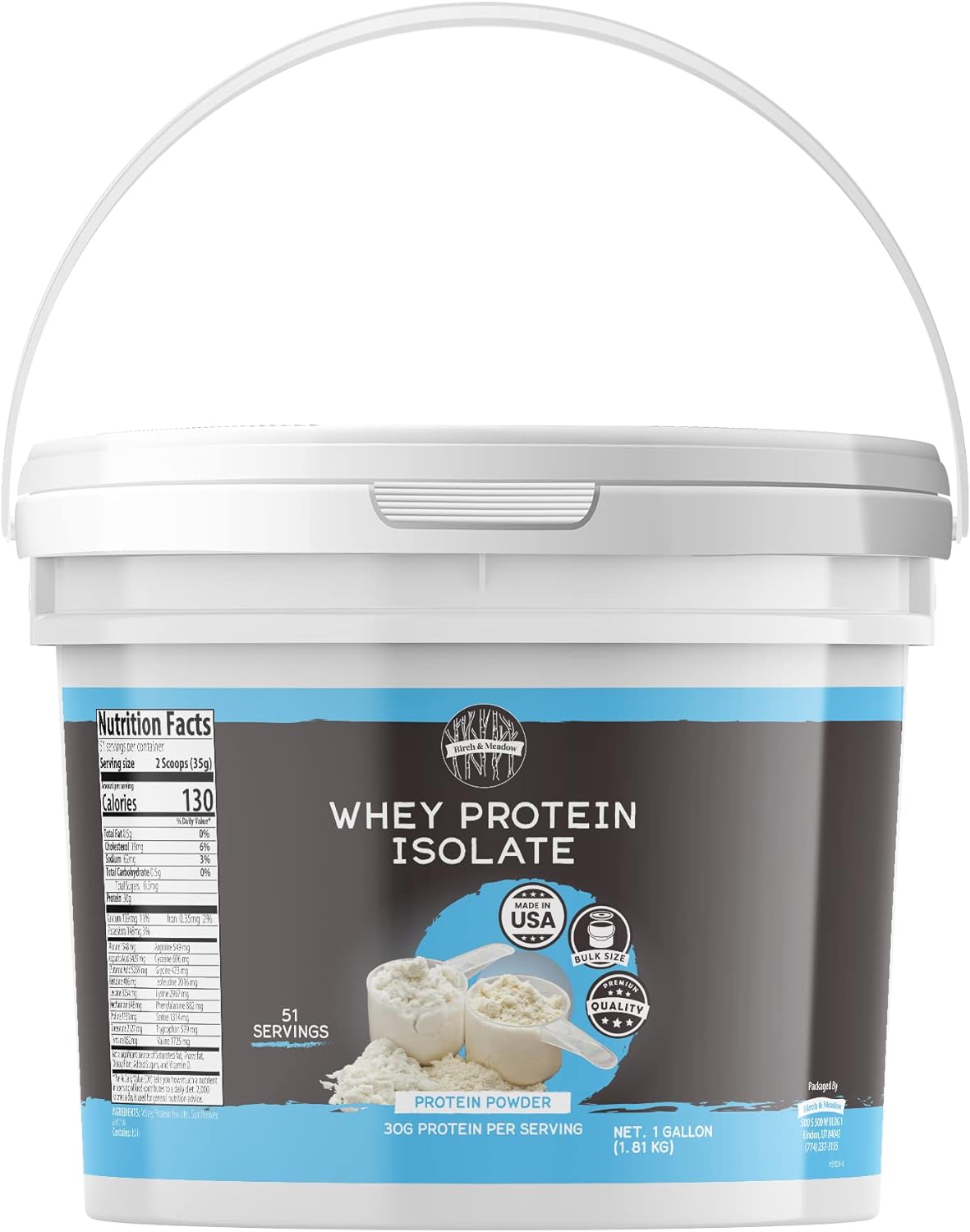 Birch & Meadow 1 Gallon Of Whey Protein Isolate Powder, Workout Supplement, Unflavored