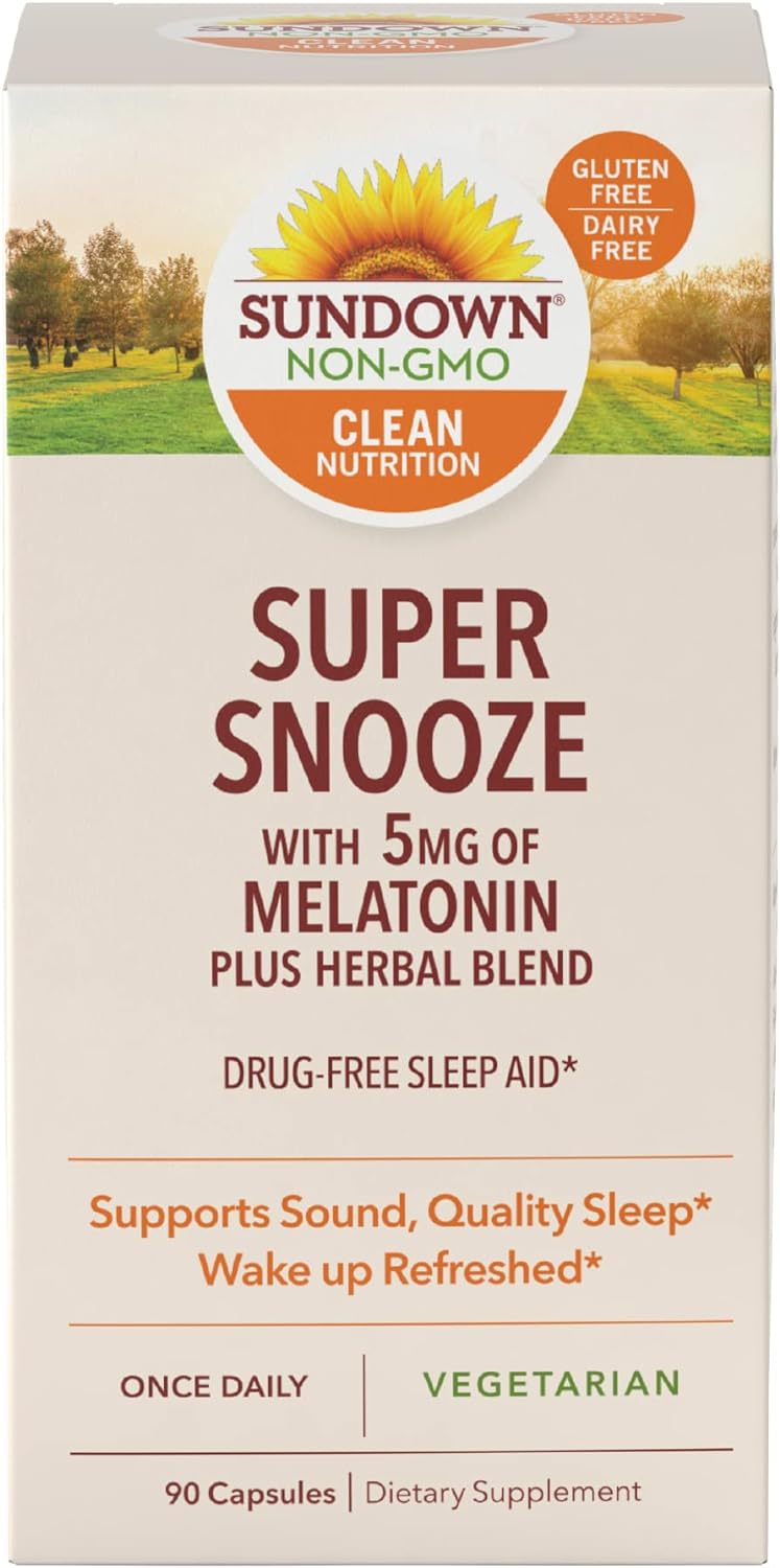 Sundown Super Snooze Melatonin 5Mg Plus Herbal Blend, Supports Sound, Quality Sleep, 90 Capsules