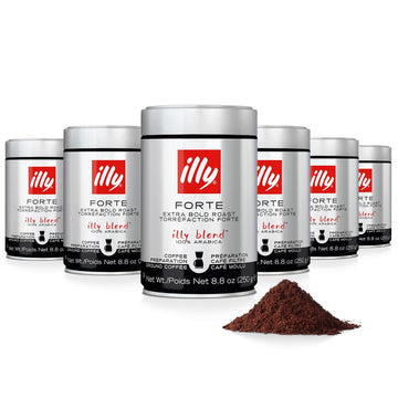 Illy Drip Coffee - Ground Coffee - 100% Arabica Ground Coffee – Forte Extra Dark Roast - Notes Of Dark Chocolate & Toasted Bread Aroma - No Preservatives – Rich & Strong – 8.8 Ounce, 6 Pack