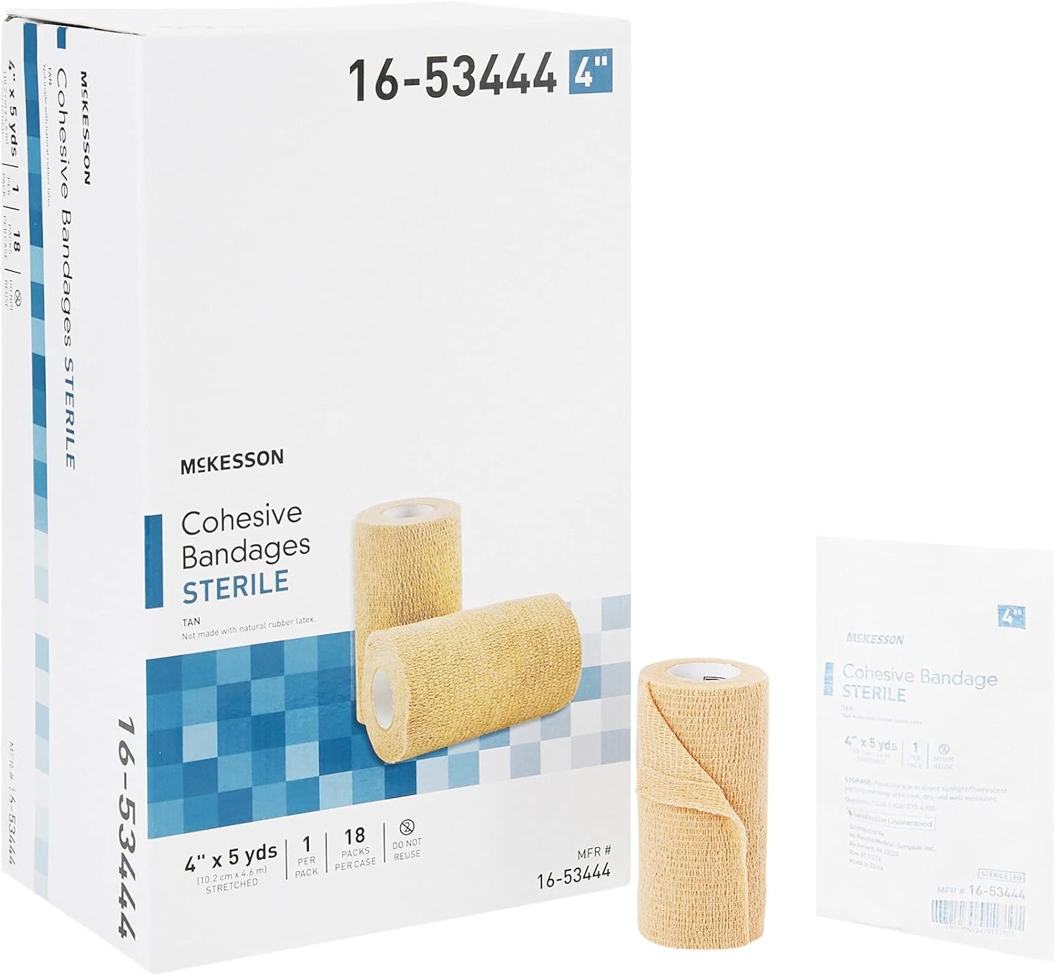 Mckesson Cohesive Bandage, Sterile, Self-Adherent Closure, Tan, Latex-Free, 4 In X 5 Yds, 1 Count, 1 Roll