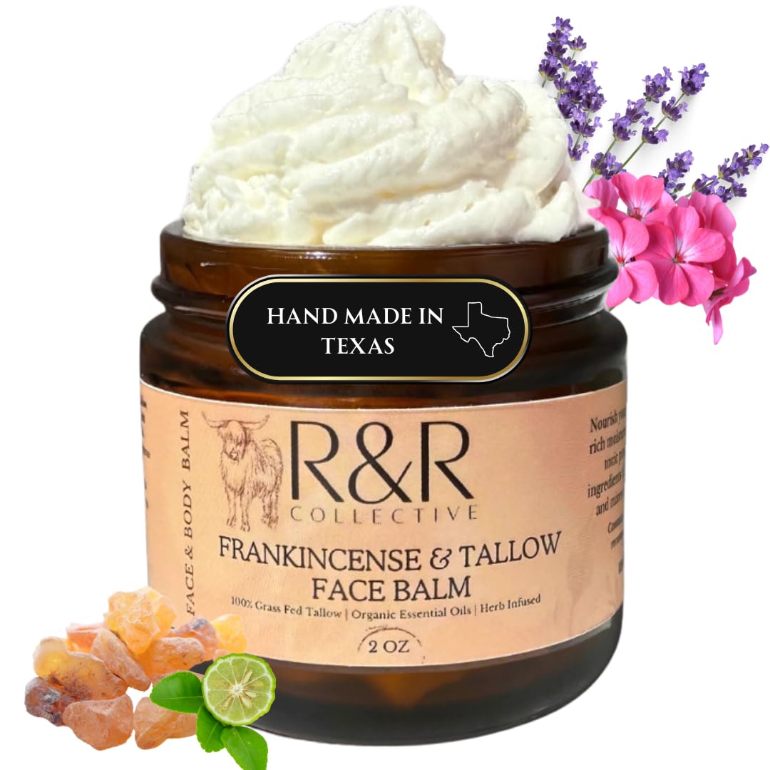 Frankincense Tallow Face Moisturizer – 100% Grass-Fed Whipped Beef Tallow Balm For Dry, Sensitive Skin, Eczema & Psoriasis – Handmade Natural Skincare – 2 Oz