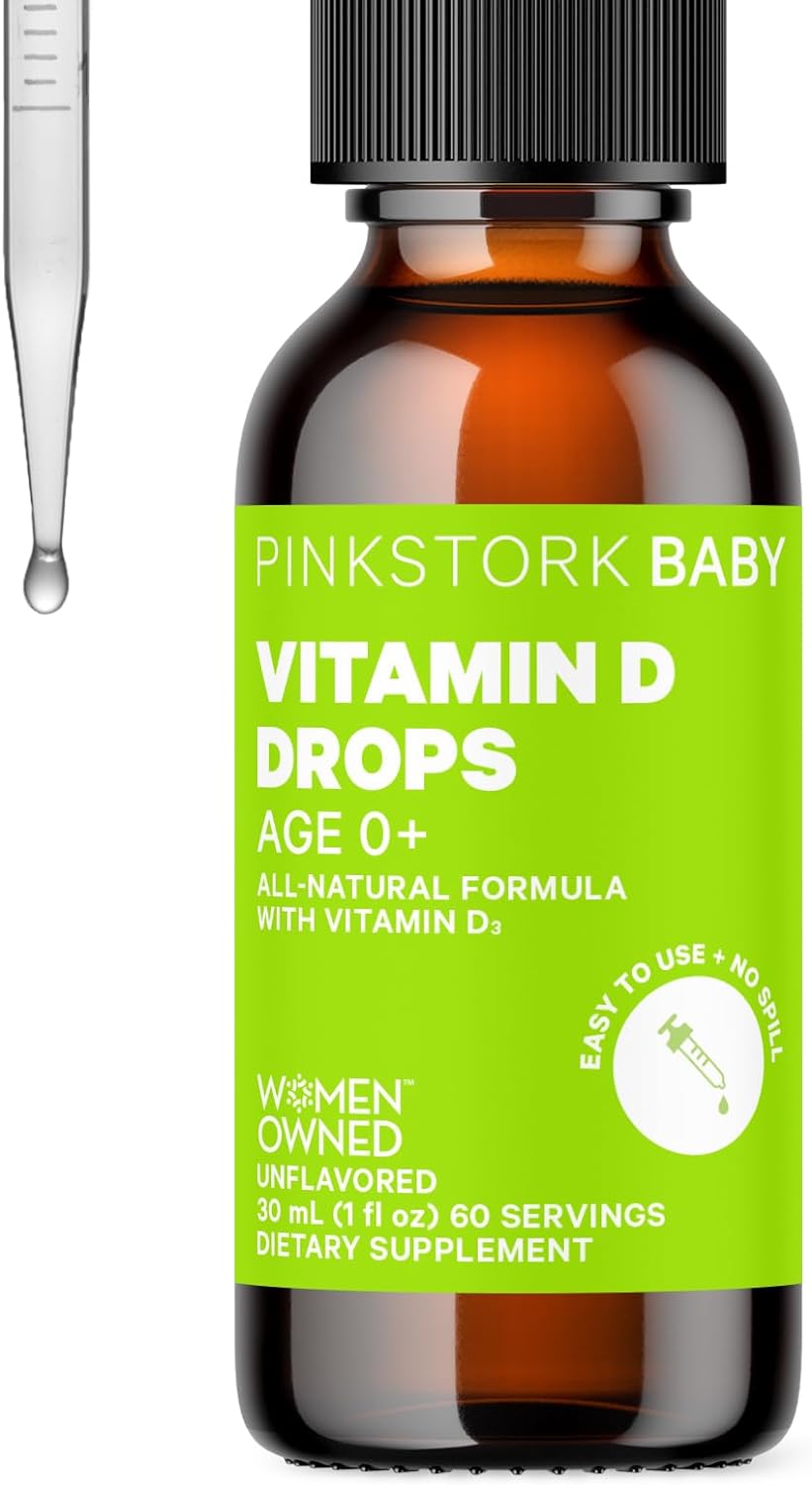 Pink Stork Baby Liquid Vitamin D Drops for Infants, 400 IU Vitamin D3 for Newborns and Kids to Help Support Bone Development and Healthy Immune Function - 1 fl oz, 2 Month Supply