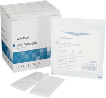 Mckesson Split Sponges High Absorbency, 6-Ply Sterile, I.V. And Tracheostomy Dressings, Polyester / Rayon Blend, 4 In X 4 In, 2 Per Pack, 300 Packs, 600 Total