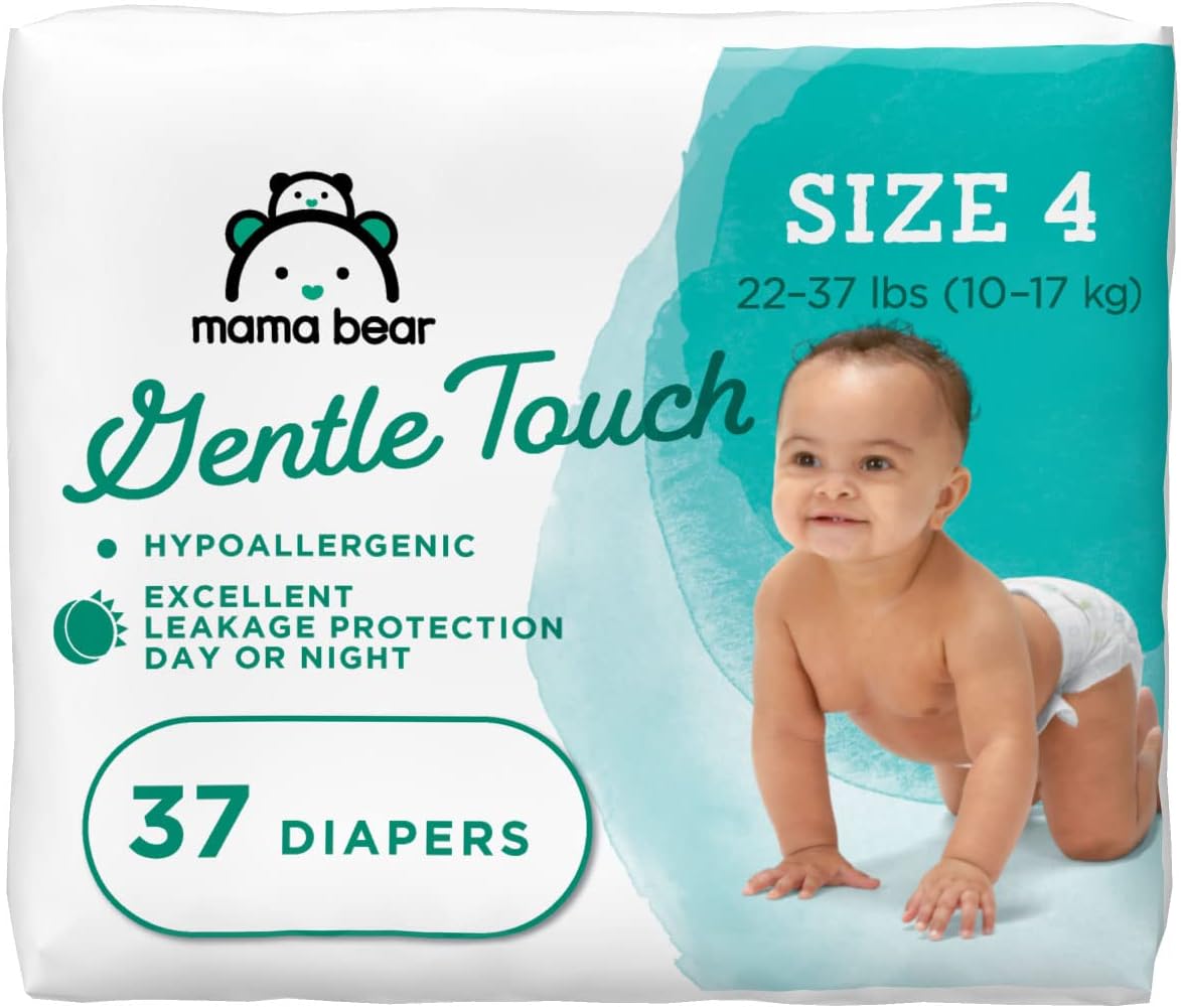 Mama Bear Gentle Touch Diapers, Hypoallergenic, Size 4, White, 37 Count