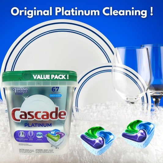 Cascade Platinum Dishwasher Detergent Pods, Fresh Scent - 67 Count Pack for Sparkling Clean Dishes