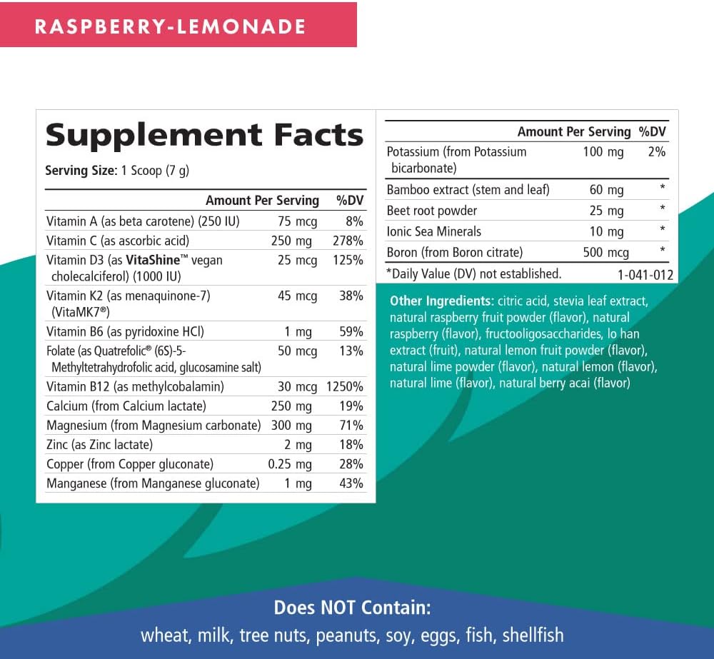 Ionic Fizz Super D-K Calcium Plus by Pure Essence - with Extra Magnesium, Vitamin D3, Vitamin K2 for Strong Bones and Stress Support - Raspberry Lemonade - 14.82oz : Health & Household