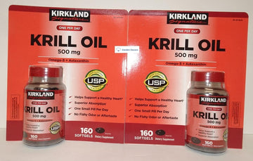 Kirkland Signature Krill Oil Omega-3 & Astaxanthin Dietary Supplement 160 Softgels (Two Bottles)