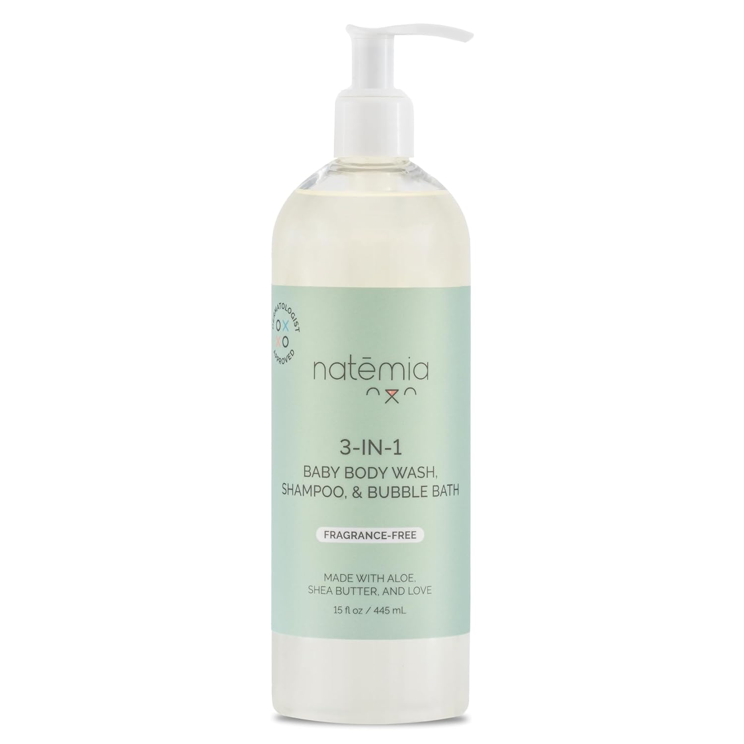 Natemia Tear-Free 3-In-1 Baby Shampoo, Body Wash, & Bubble Bath Dermatologist Approved Made With Shea Butter And Aloe 15 Fl Oz