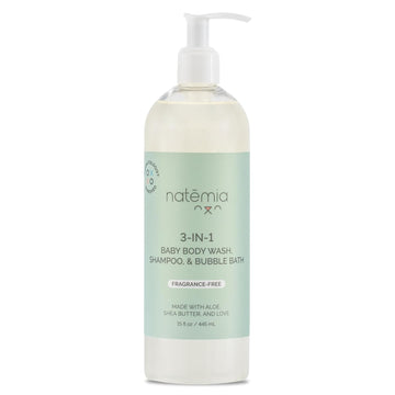 Natemia Tear-Free 3-In-1 Baby Shampoo, Body Wash, & Bubble Bath Dermatologist Approved Made With Shea Butter And Aloe 15 Fl Oz