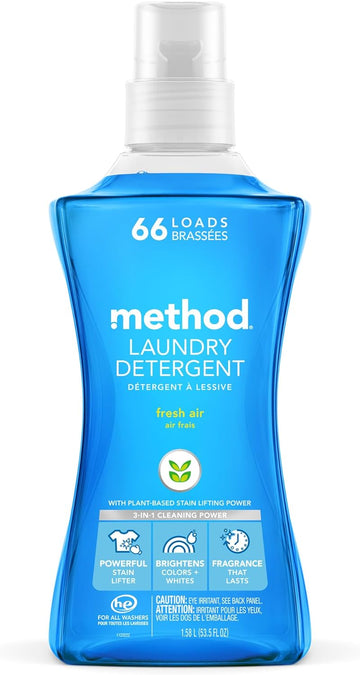 Method Liquid Laundry Detergent, Fresh Air, 66 Loads Per Bottle, Biodegradable Formula, Plant-Based Stain Remover, 53.5 Fl Oz (Pack of 1)