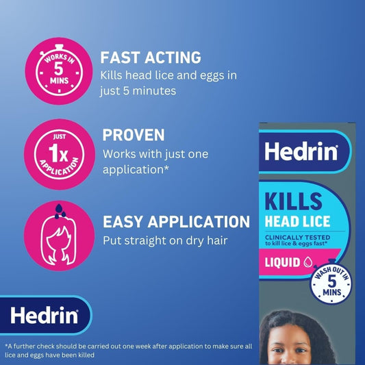 Hedrin Kills Headlice Liquid Gel, Fast And Effective Lice And Nit Treatment, Kills Head Lice And Eggs, 8 Treatments, Clinically Tested, Suitable For Adults And Children, 200Ml