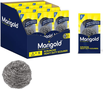 Marigold Scrunchie Stainless Steel Scourer, 12 Packs Of 3 Scourers, Grey, 11.6 X 4 X 22.5 Cm
