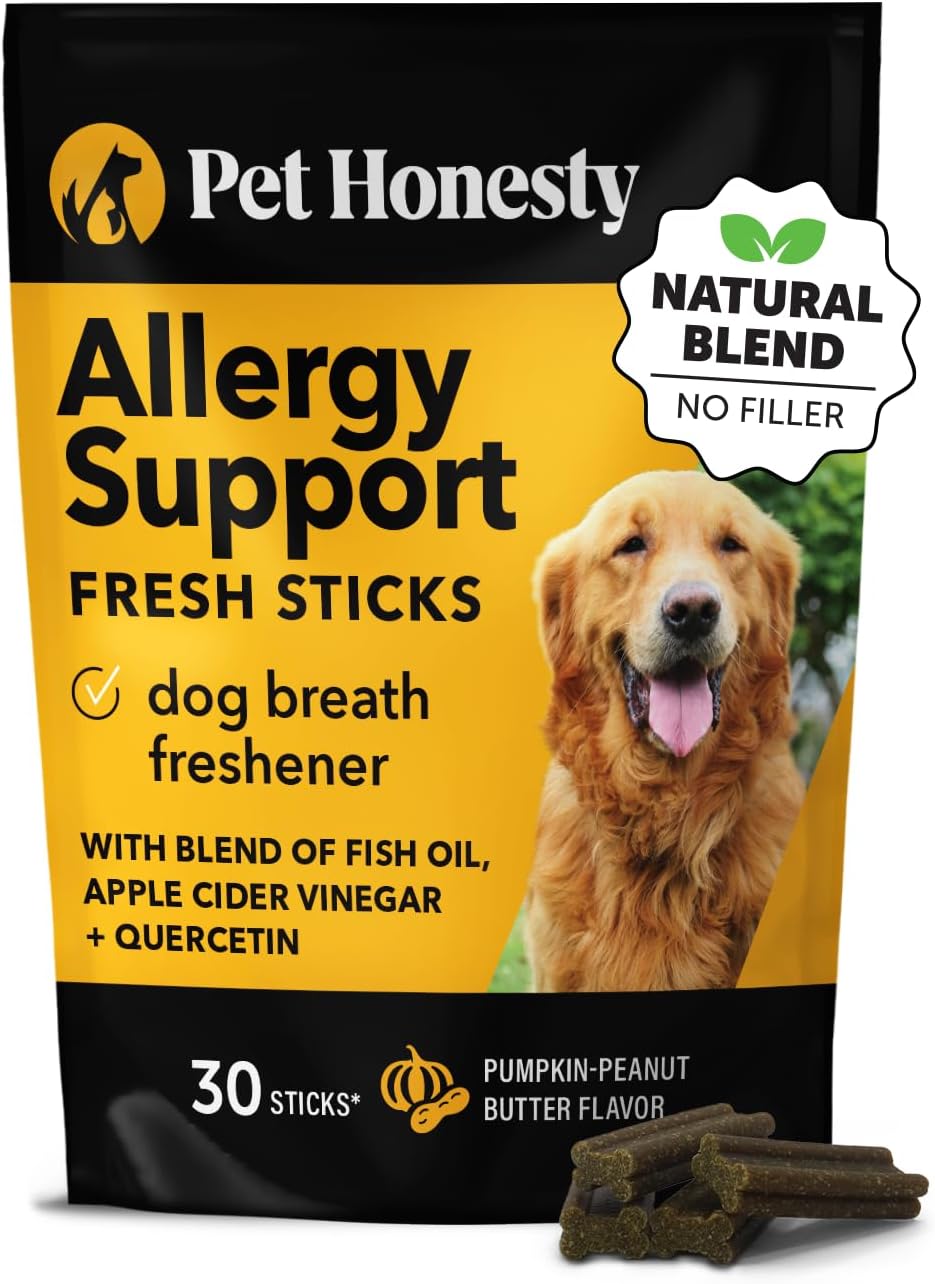 Pet Honesty Allergy Support Fresh Sticks - Dental Sticks For Dogs - Dental Dog Chews - Immune Health + Allergy Support For Dogs - Freshen Dog Breath, Reduce Plaque + Tartar - 30 Sticks