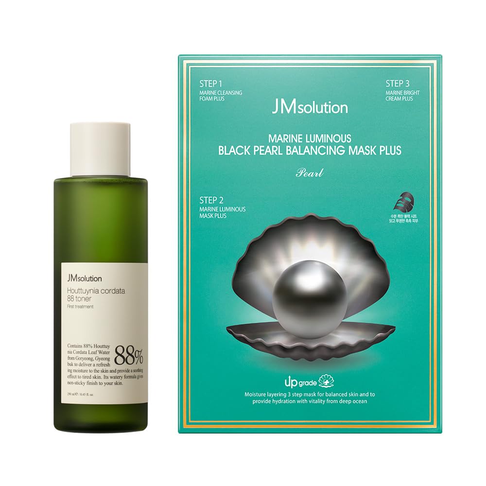 Jmsolution Skin Care Bundle- Heart Leaf Toner Black Pearl Facial Mask