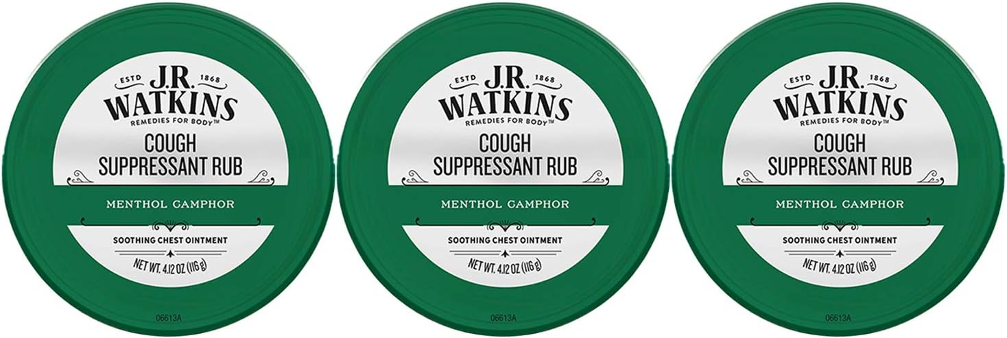 J.R. Watkins Menthol Camphor Cough Suppressant ? Vapor Rub Relieves Congestion ? Medicated Vapors for Soothing Relief ? Topical Chest Rub, 4.13 oz, 3 Pack