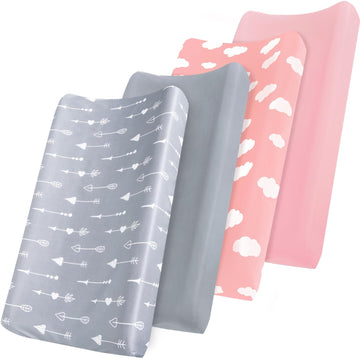 Changing Pad Cover Girl, Diaper Changing Pad Covers 4 Pack, Fitted Baby Changing Table Sheets For 32''×16'' Change Table Pad, Cradle & Bassinet Sheets, Soft & Breathable
