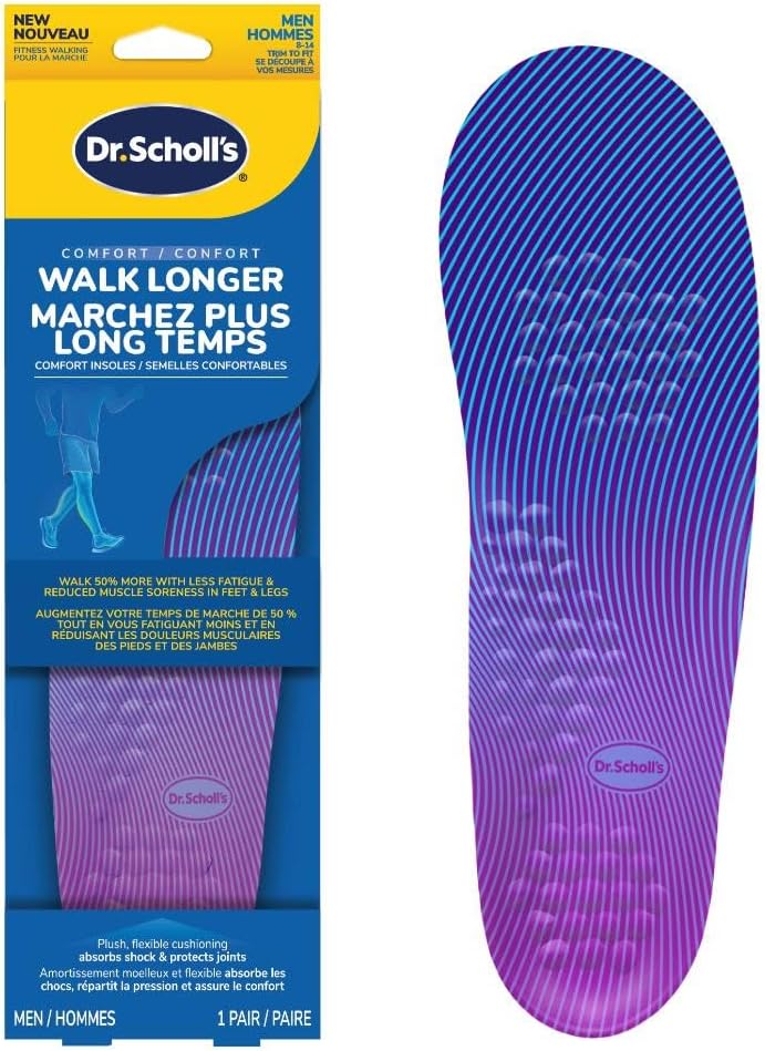 Dr. Scholl's Walk Longer Insoles, Comfortable Plush Foam Cushioning Inserts for Walking, Hiking, and Standing on Feet All-Day