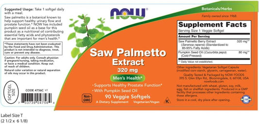 Now Foods Supplements, Saw Palmetto Extract 320 Mg With Pumpkin Seed Oil, Men'S Health*, 90 Veg Softgels