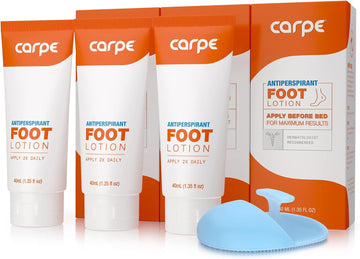 Carpe Antiperspirant Foot Lotion 3 Tubes WITH FREE APPLICATOR, A dermatologist-recommended solution to stop sweaty, smelly feet, Helps prevent blisters, Great for hyperhidrosis