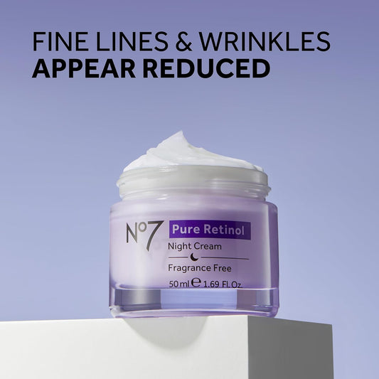 No7 Pure Retinol Night Cream - Collagen-Boosting Retinol Cream That Visibly Smoothes, Plumps & Firms Complexion - Dermatologist Approved & Fragrance-Free (1.69 Fl Oz)