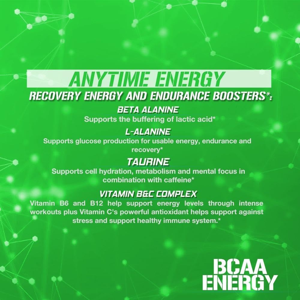 EVL BCAAs Amino Acids Powder - Rehydrating BCAA Powder Post Workout Recovery Drink with Natural Caffeine - BCAA Energy Pre Workout Powder for Muscle Recovery Lean Growth and Endurance - Green Apple : Health & Household