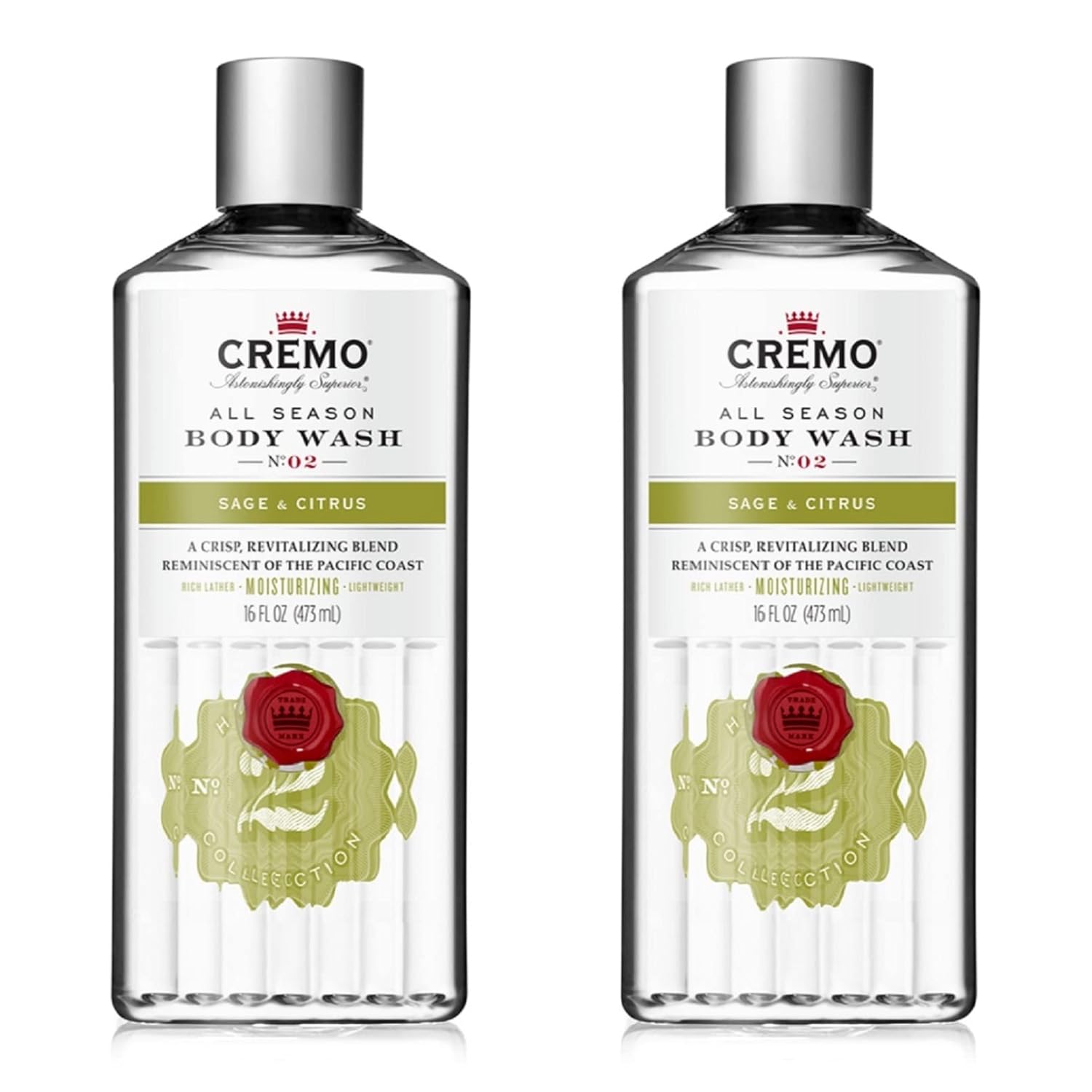 Cremo Rich-Lathering Sage & Citrus Body Wash, A Revitalizing Combination Of Bright Mandarin, Dry Herbs And White Cedar, 16 Fl Oz (2-Pack)