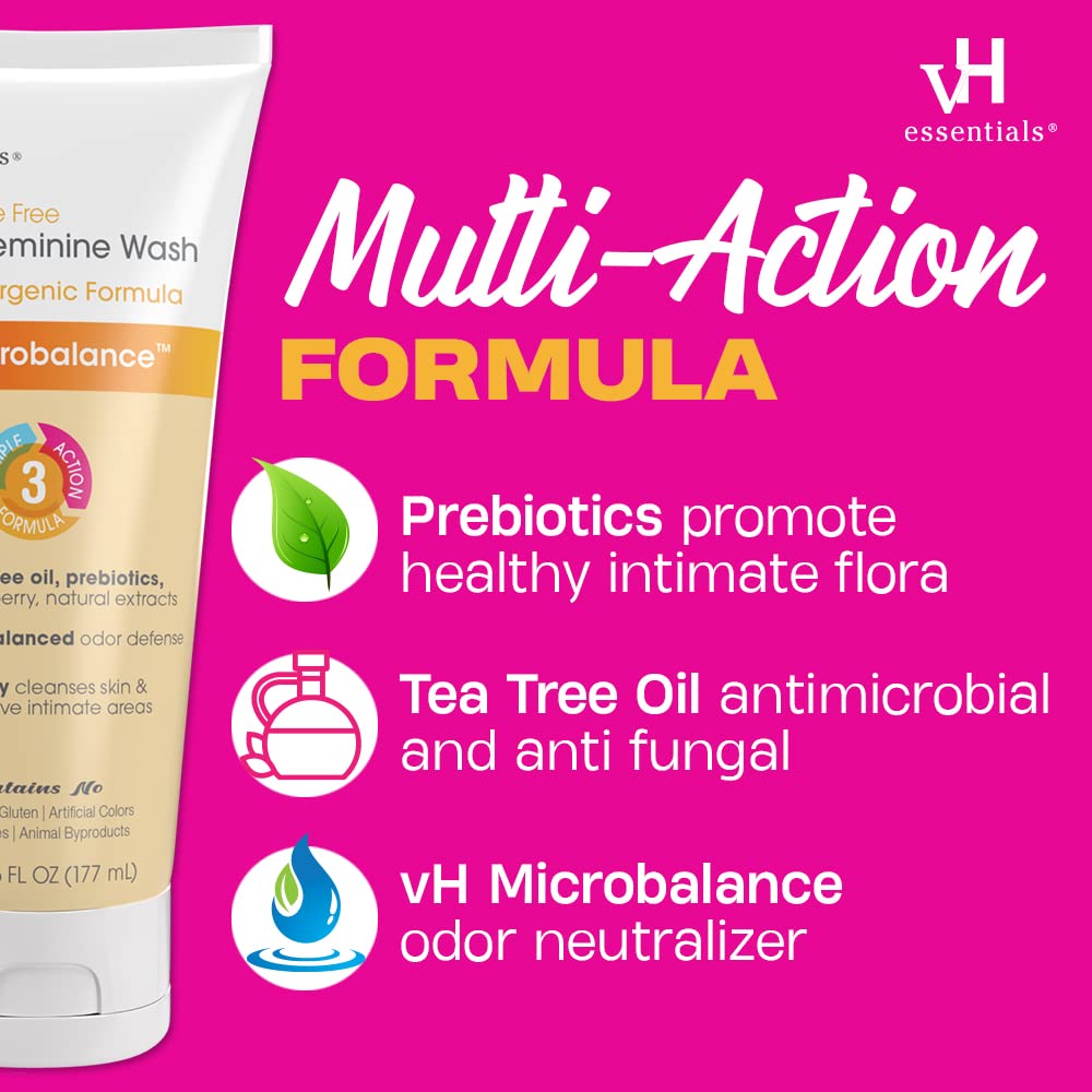Vh Essentials Daily Feminine Wash - 6 Fl Oz - Fragrance-Free, Odor Eliminating Body & Vaginal Wash With Tea Tree Oil, Prebiotics And Lactic Acid For Ph Balance, Odor Defense And Vaginal Health : Health & Household