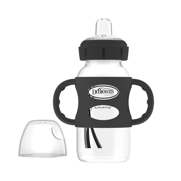 Dr. Brown'S Milestones Wide-Neck Sippy Spout Bottle With 100% Silicone Handles, Easy-Grip Handles With Soft Sippy Spout, 9Oz/270Ml, Black, 1-Pack, 6M+