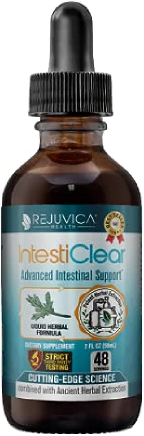 IntestiClear - Advanced Intestinal Cleanse Support for Humans - All-Natural Liquid Formula for 2X Absorption - Bonus Liver Support - Wormwood, Black Walnut, Ginger and More