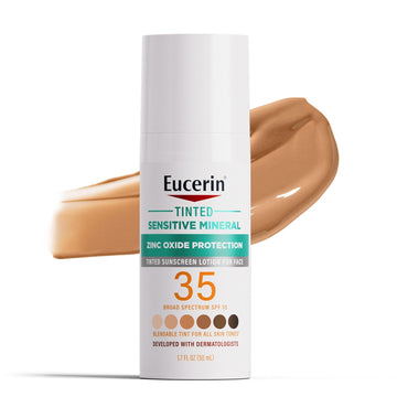 Eucerin Sun Tinted Sensitive Mineral Face Sunscreen Lotion Spf 35, Non-Comedogenic Mineral Sunscreen With Gentle Zinc Oxide Protection For Sensitive Skin, 1.7 Fl Oz Bottle