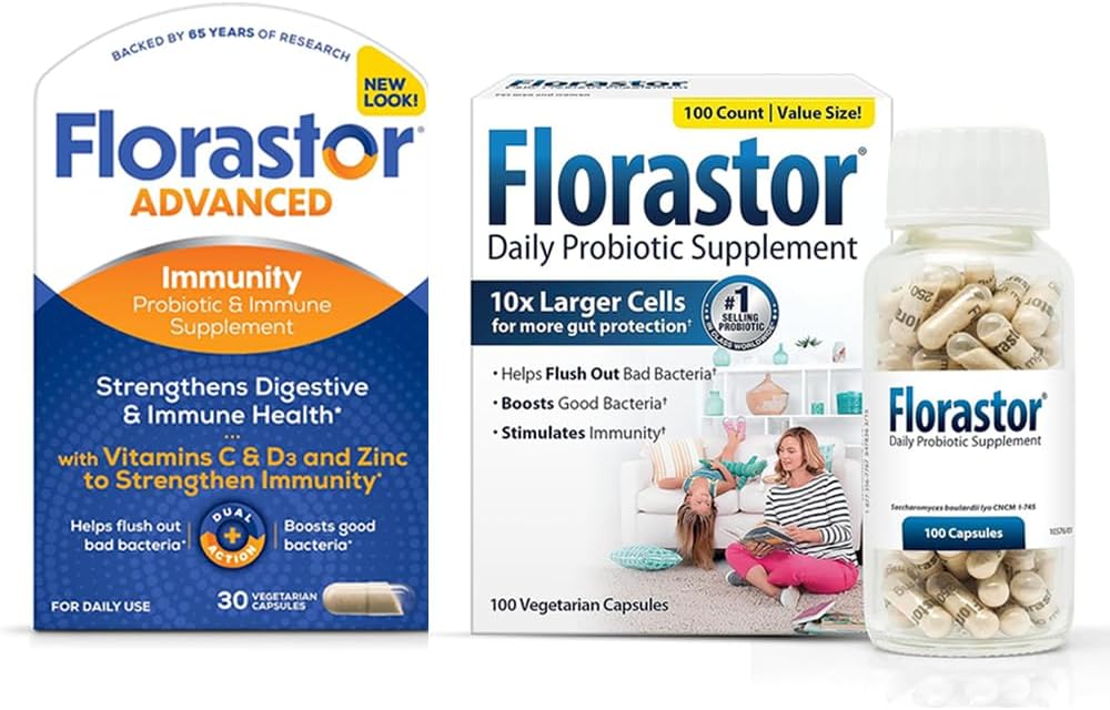 Florastor Digestion And Immunity Boost Bundle For Men & Women With Saccharomyces Bouldari - 100 Ct. Probiotic For Digestive & Immune Health + 30 Ct. Immunity Boost & Support Daily Probiotic