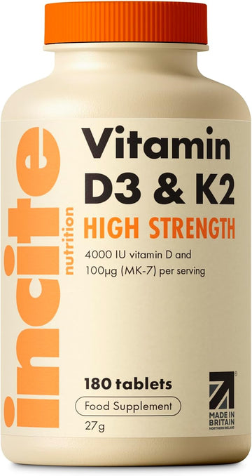 Vitamin D3 K2 (Mk7) 100Ug - 6 Month’S Supply - High Strength 180 Tablets - Premium Vegetarian Tablets - Suitable For Vegetarian - Vitamin D3, 4000Iu & K2 - Made In Uk