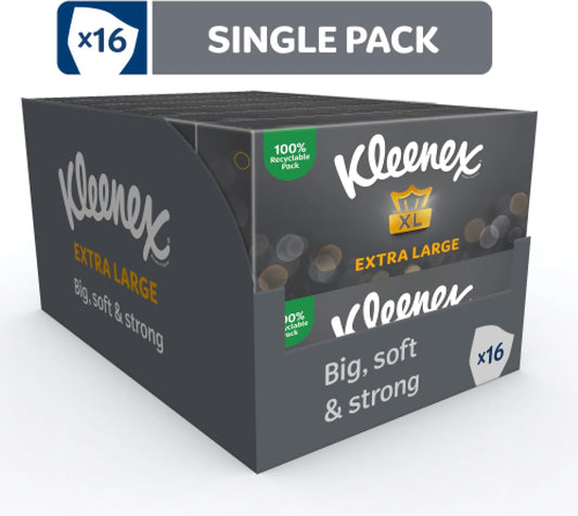 Kleenex Extra Large Facial Tissues, 100% Recyclable Packaging, 16 Standard Tissue Boxes (1440 Tissues)