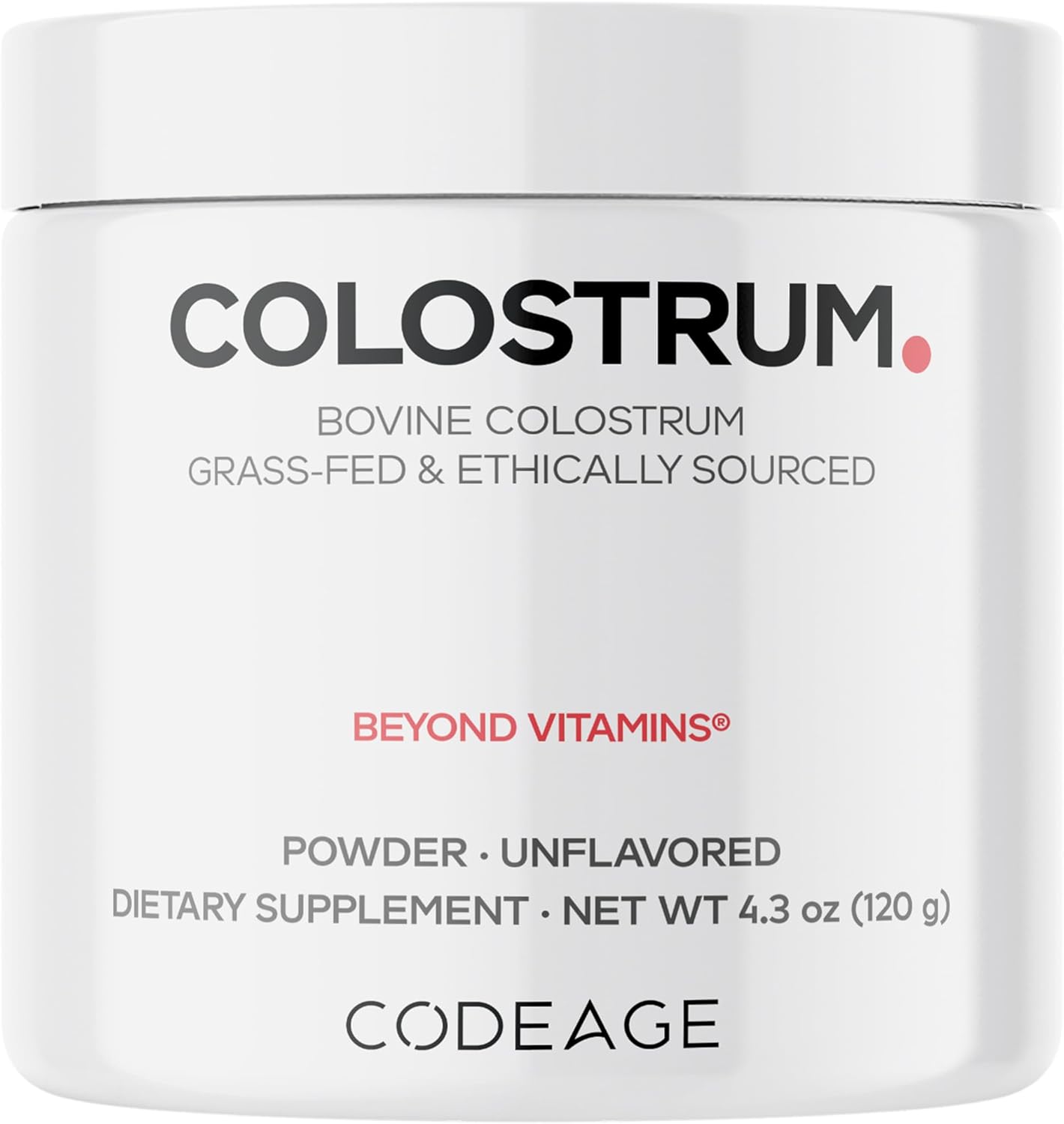 Codeage Bovine Colostrum Powder Supplement 4-Month Supply, 1000Mg Per Serving, Grass-Fed Ethically Sourced, Immunoglobulin-Rich Prized First Milk, Cold-Chain Pasteurized, Agglomerated, Non-Gmo, 4.3 Oz