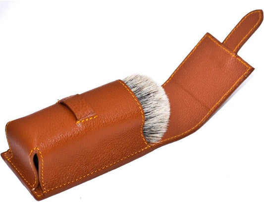 Parker Genuine Leather Travel Shaving Brush Case – Saddle Brown, Handmade Protective Cover For Standard Shave Brushes