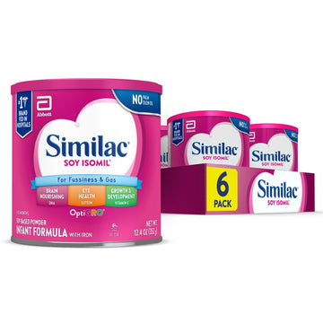 Similac Soy Isomil Infant Formula, for Fussiness & Gas, Plant-Based Protein, Infant Formula Powder, 12.4-oz Can, Pack of 6