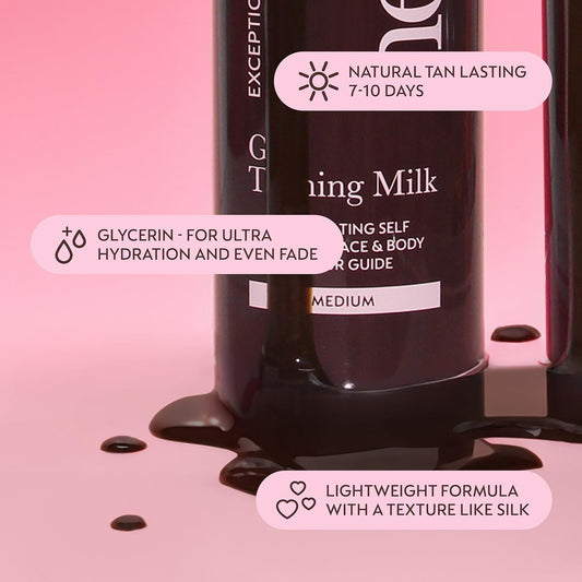 He-Shi Gold Tanning Milk 200Ml - Lightweight Fake Tan Milk With Glycerine & Hyaluronic Acid For Silky Hydrated Skin, Medium Golden Glow - 96% Natural, Suitable For All Skin Types