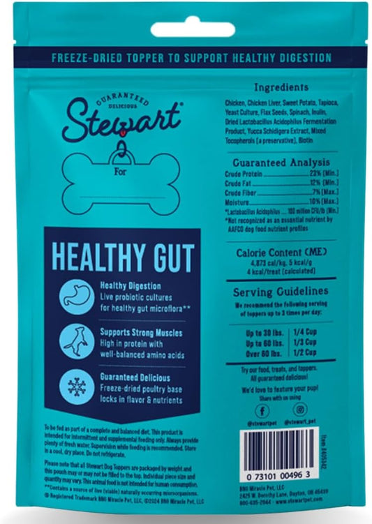 Stewart Freeze Dried Dog Food Topper, Healthy Gut, Chicken And Vegetable Recipe, 4 Ounce Pouch, Probiotics For Digestion