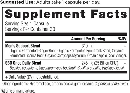 Ancient Nutrition Probiotics For Men, Sbo Probiotics Men'S Once Daily 30 Ct, For Healthy Digestion And Immune System Function Support, 25 Billion Cfus* Per Serving