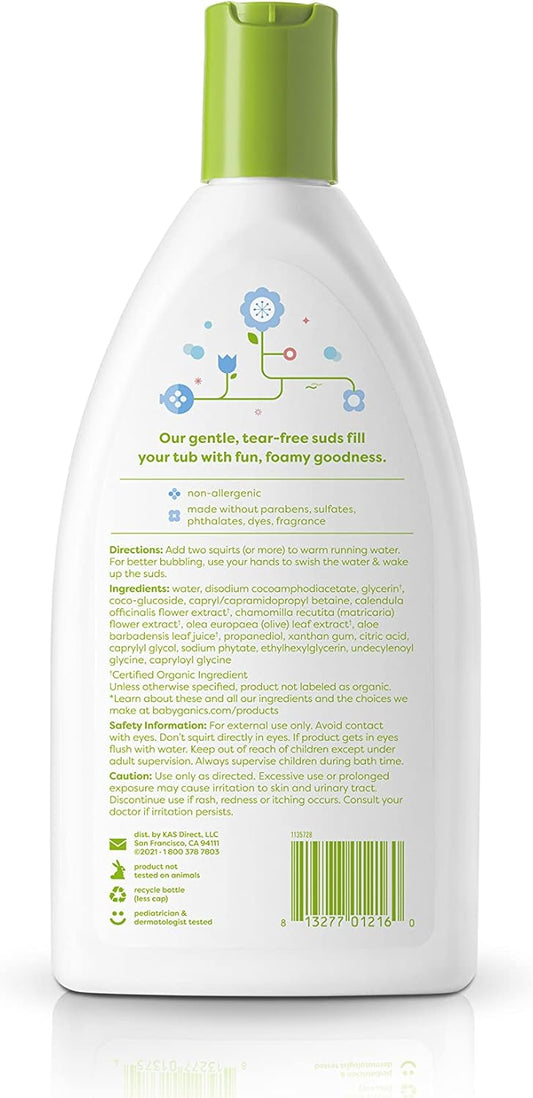 Babyganics Bubble Bath, Non-Allergenic, Gently Cleanses, Fragrance Free, 20 Fl Oz (Pack Of 2), Packaging May Vary