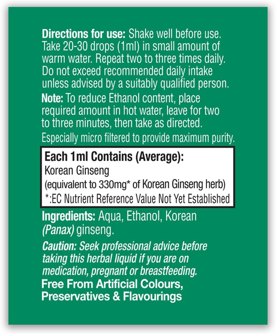 HealthAid Korean Ginseng (Panax Ginseng) 50ml Liquid : Amazon.co.uk: Health & Personal Care