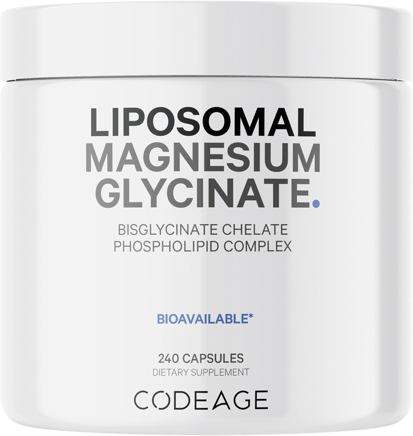 Codeage Liposomal Magnesium Glycinate Supplement, 2-Month Supply, Bisglycinate Magnesium Chelate, Chelated Magnesium Mineral Pills, Bioperine Black Pepper Vitamins Capsules, Non-Gmo Vegan, 240 Ct