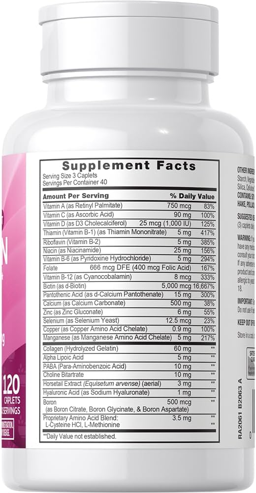 Rite Aid Hair, Skin & Nails Caplets 5000Mcg Of Biotin 120 Count, Support Healthy And Strong Hair, Skin & Nail Growth, With Vitamin B