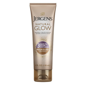 Jergens Natural Glow 3-Day Self Tanner Lotion, Sunless Tanner for Medium to Deep Skin Tone, Sunless Tanning Daily Moisturizer, for Streak-free Color, 4 Ounce, Packaging may vary