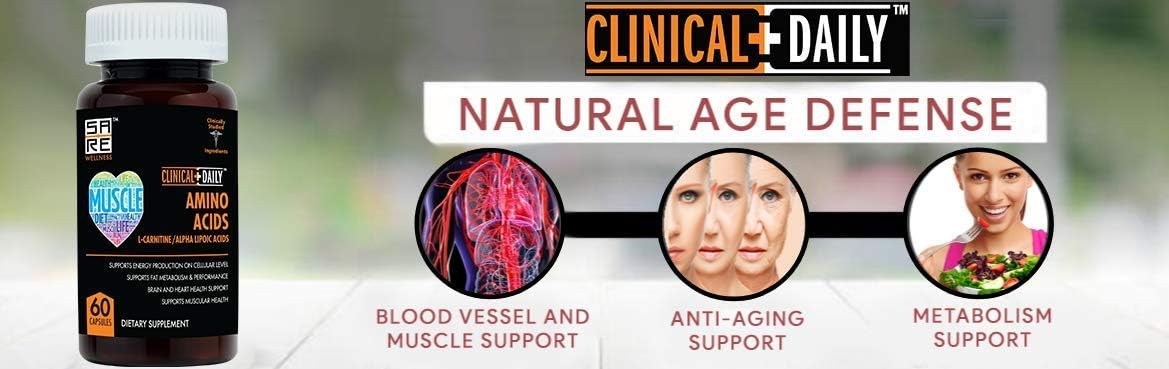 Clinical Daily Acetyl L Carnitine - Alpha Lipoic Essential Amino Acids Supplements Capsules For Women, Men Or Elderly- Alcar Ala Complex Helps Boost Metabolism, Brain, Heart, & Muscle Health- 60 Pills : Health & Household