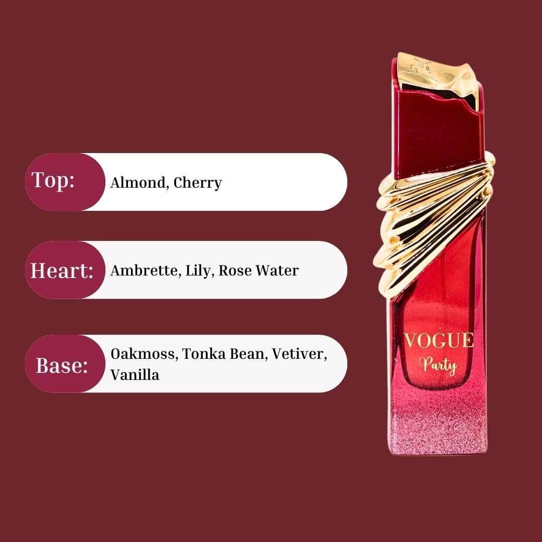 Maison Alhambra Vogue Party Eau De Parfum Spray 100Ml (3.4 Oz) Long Lasting Arabian Perfumes For Women - Sweet, Floral, Inviting Ladies Perfume With Vanilla, Almond And Oakmoss Notes : Beauty & Personal Care