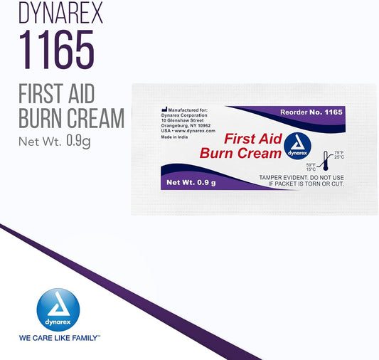 Dynarex First Aid Burn Cream - Burn Ointment For Minor Cuts, Wounds, Burns - Single Dose Water-Based Formula With Benzalkonium Chloride - For Medical & Home Care - 0.9G Packets, Box Of 144