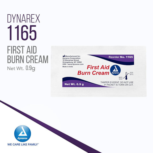 Dynarex First Aid Burn Cream - Burn Ointment For Minor Cuts, Wounds, Burns, Water-Based Formula With Benzalkonium Chloride, 0.9G Packets, 12 Boxes Of 144, 1728 Packets Total