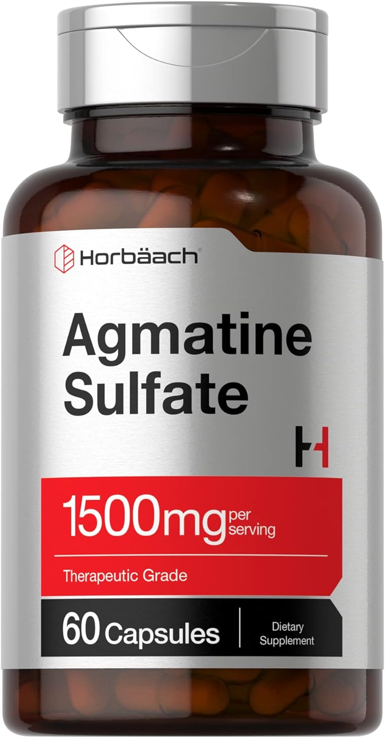 Horbäach Agmatine Sulfate Capsules 1500mg | 60 Pills | Pharmaceutical Grade | Non-GMO, Gluten Free Supplement